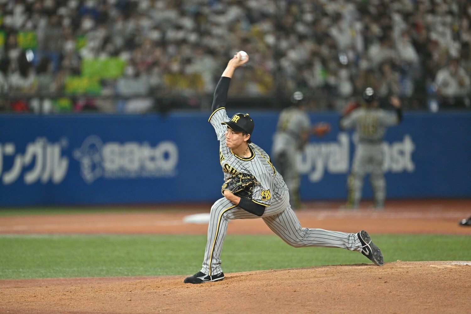 神宮球場でのヤクルト戦で力投する湯浅　©Hideki Sugiyama　