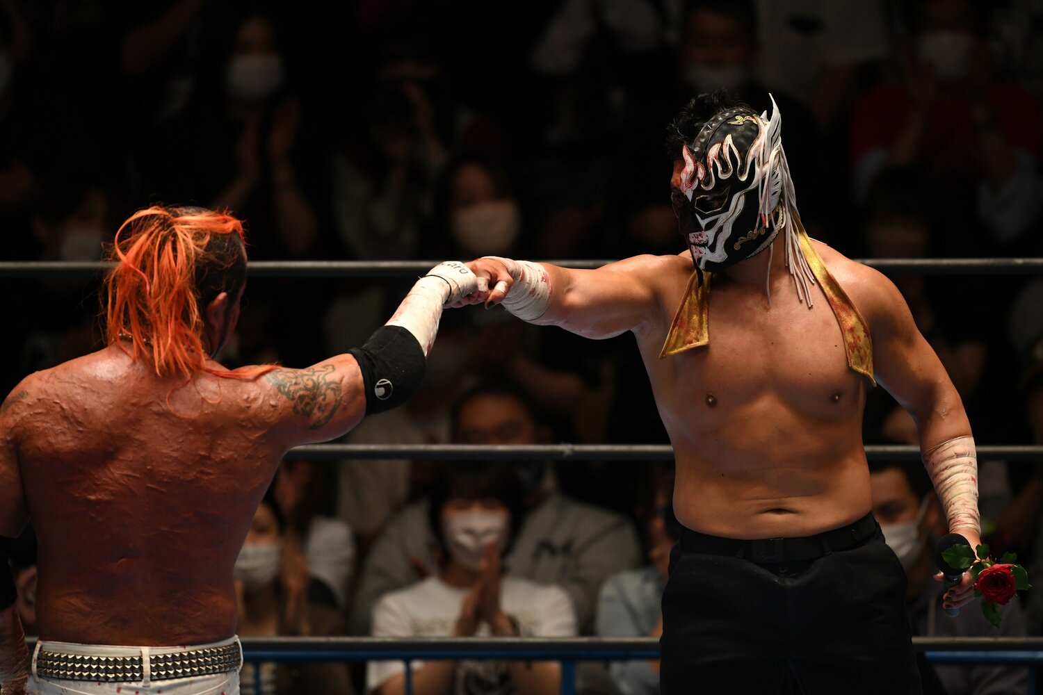 シングルでの対決を約束した2人（クリックすると「この記事の写真」に飛びます。流血等の過激な写真を含みますのでご注意ください）