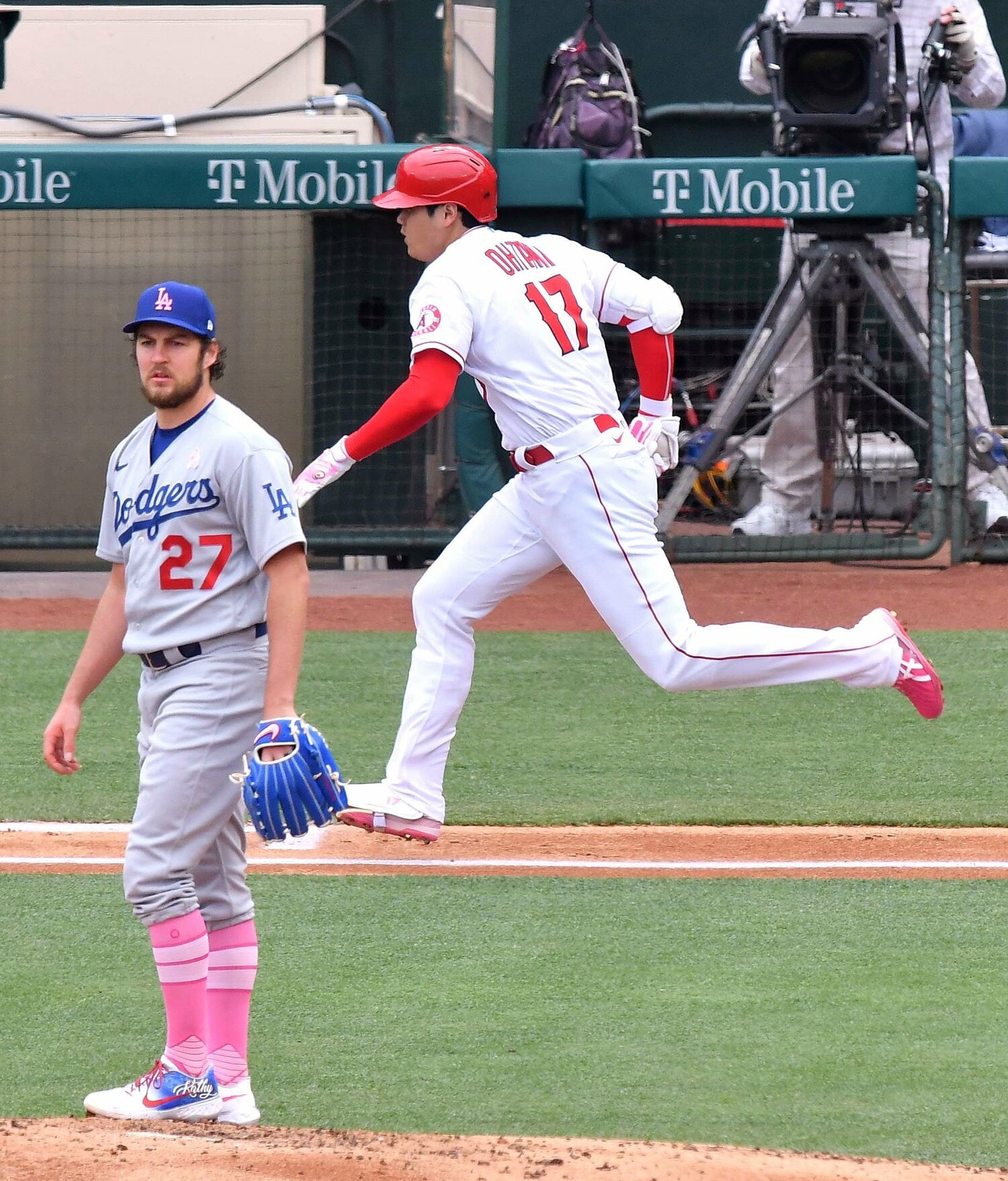 2021年、大谷翔平と対戦したバウアー（当時ドジャース）©JIJI PRESS