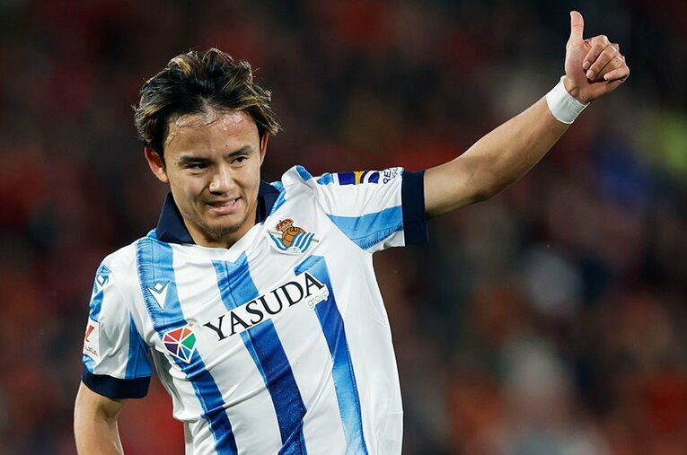 古巣マジョルカ戦で同点ゴールを挙げた久保建英。それ以外にも好感触なプレーが多かったことを象徴する1枚だ ／ photograph by Daisuke Nakashima