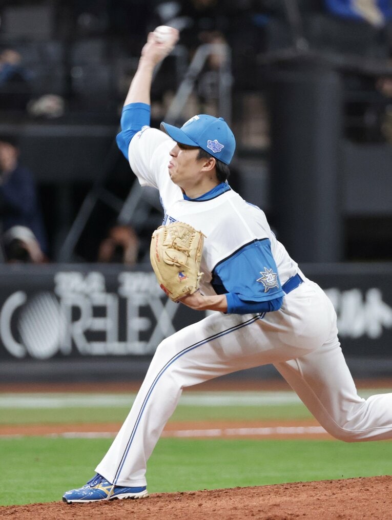 4月26日にセーブがつく場面で登板した田中　©JIJI PRESS