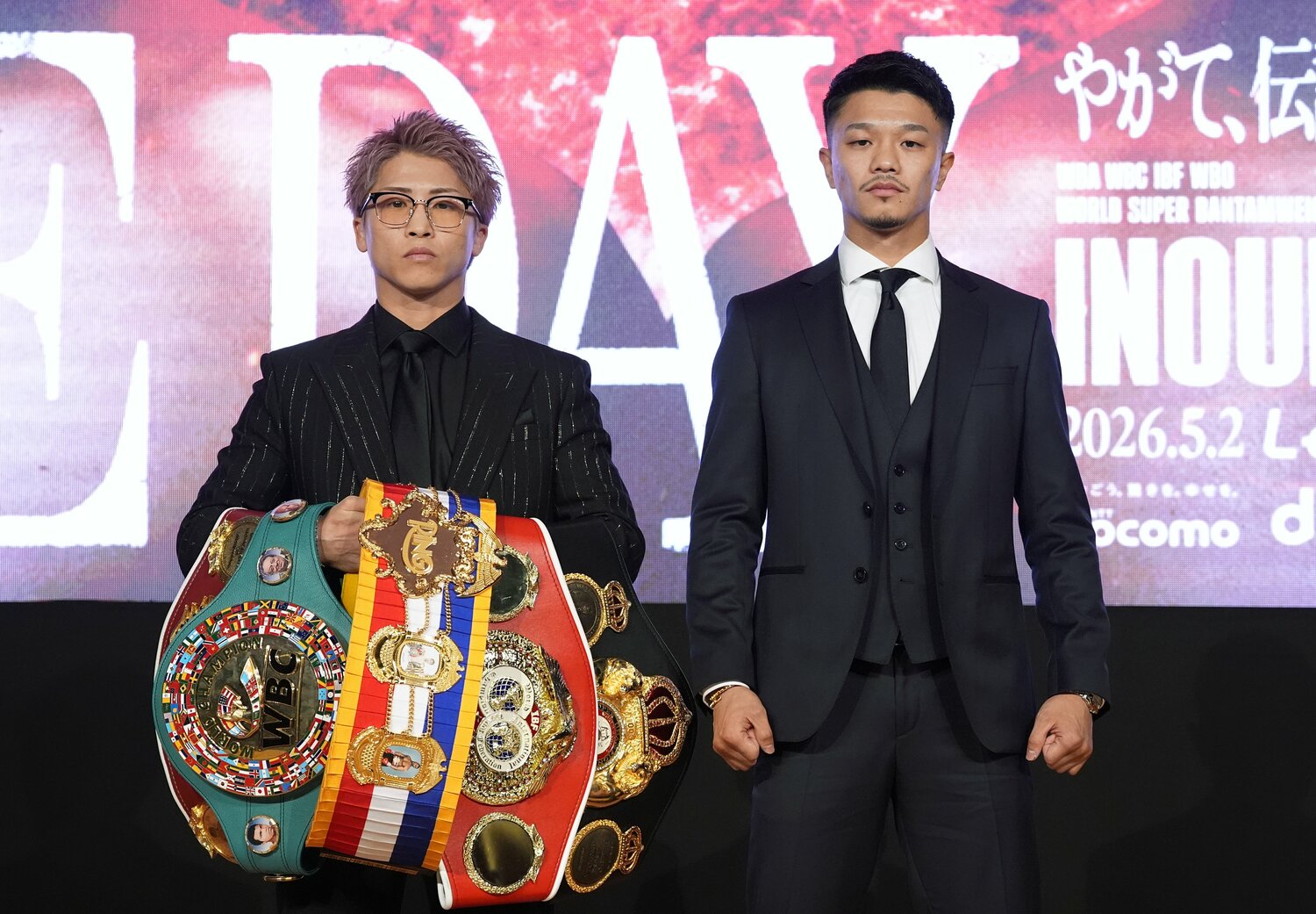対戦発表会見での井上尚弥と中谷潤人。互いに32戦無敗のままボクシング史に残るビッグマッチに臨む　©Naoki Fukuda