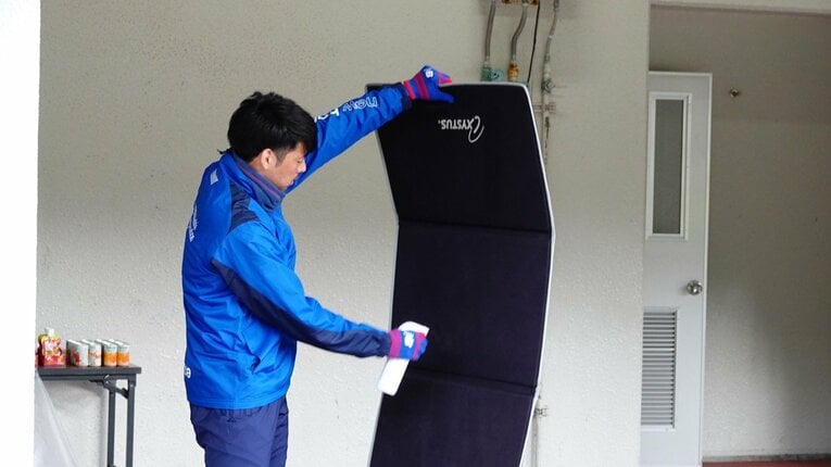 トレーニング用具もこのような感じで消毒©F.C.TOKYO