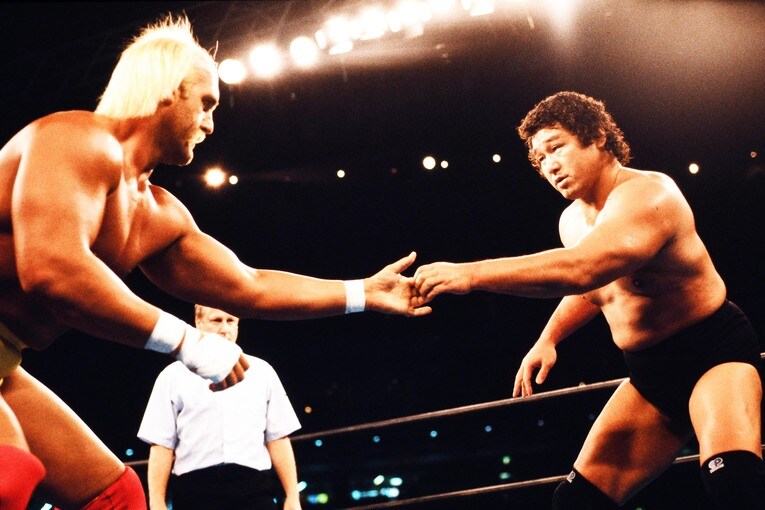 天龍源一郎とシングルで対戦したハルク・ホーガン。1991年12月12日、東京ドーム　©Essei Hara