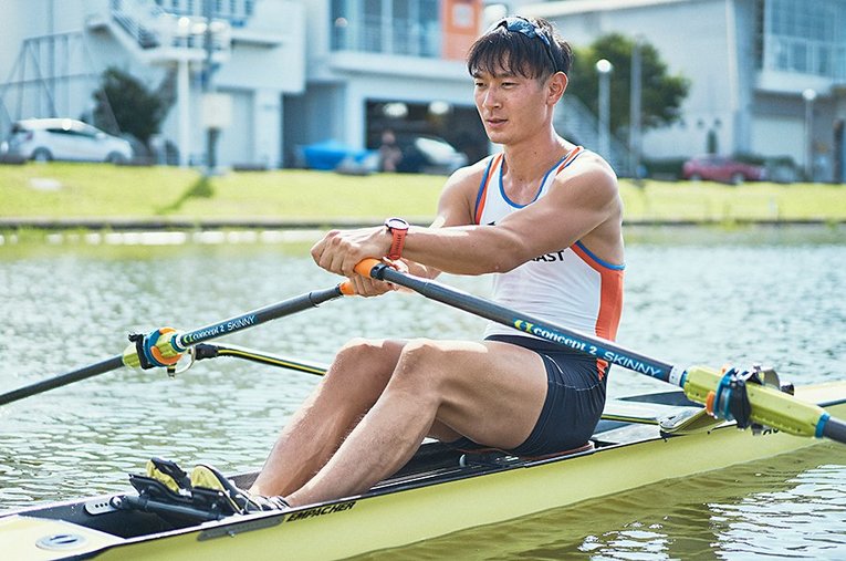 戸田ボートコースで練習に励む荒川。10月28日に開幕する全日本選手権ではNTT東日本の6連覇が懸かる男子エイトに出場を予定している ／ photograph by Yuki Suenaga