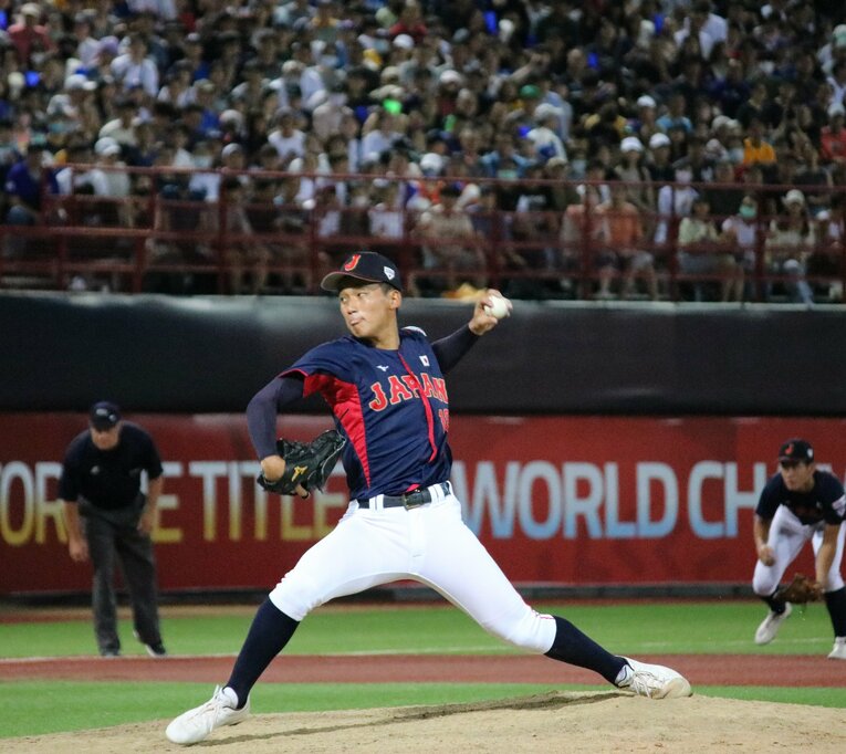 U-18W杯で復活の好投を見せた大阪桐蔭の前田。写真は決勝の台湾戦　©︎JIJI PRESS
