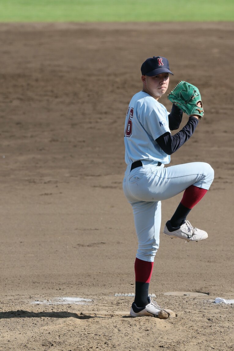 サウスポーの野口練も野間と同様指名漏れに。卒業後はNTT東日本へと進む　©Shigeki Yamamoto