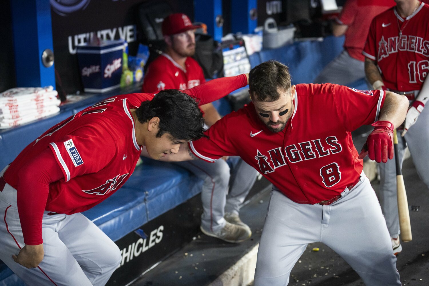 なんだか楽しそうな大谷とムスタカス　©Getty Images