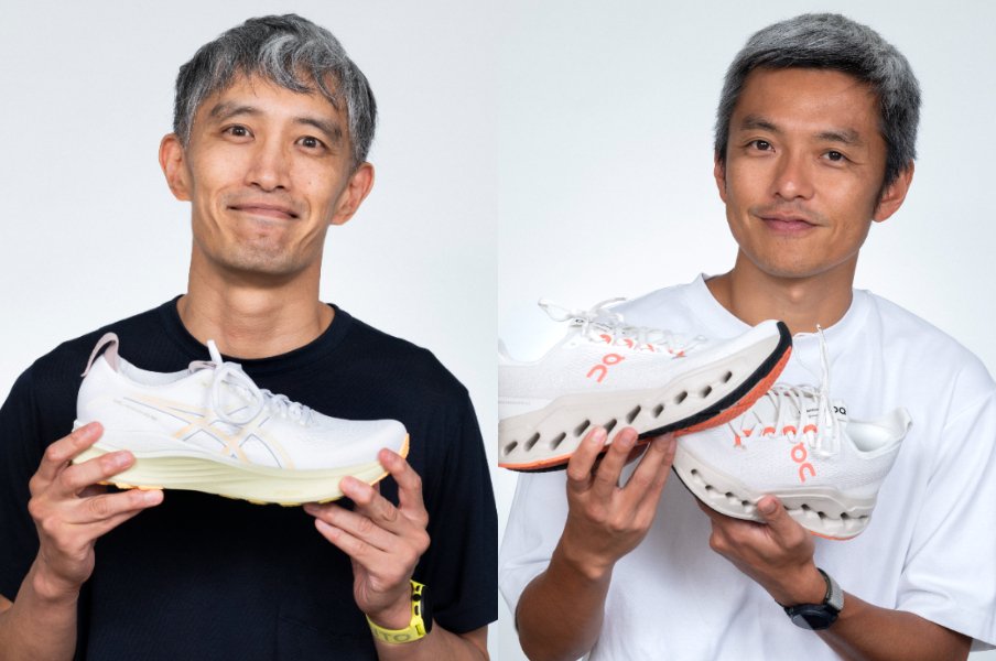 （左）神津文人／1978年生、東京都出身。『Tarzan』や『Fashion Tech News』などで、ランニングシューズとそのテクノロジーについて執筆。『青トレ』などランニング関連書籍の構成も手がけている。趣味は柔術、ときどきランニング　（右）涌井健策／1984年生、群馬県出身。『NumberPREMIER』ディレクターや『Number Podcast』のMCを務めている。これまで陸上競技・駅伝、サッカー、オリンピックなどを取材。学生時代は陸上部に所属し、専門は400m