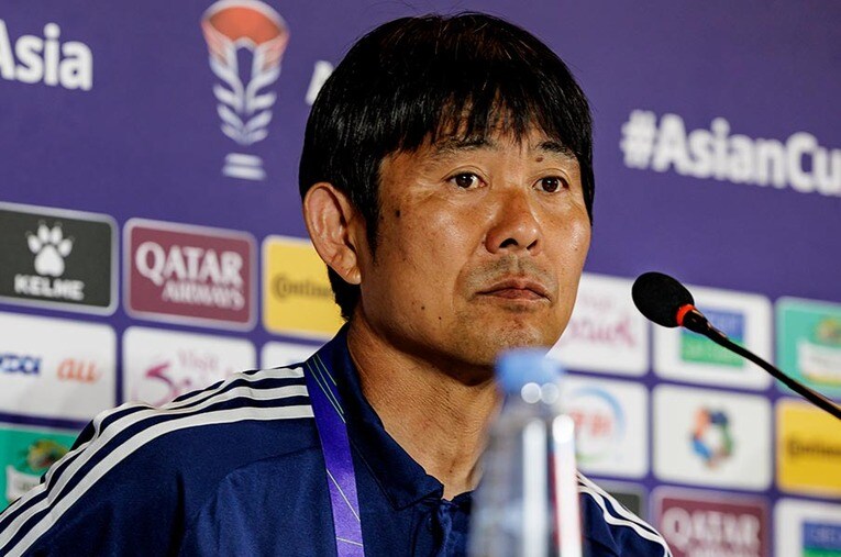 アジアカップ、バーレーン戦前日記者会見での森保一監督 ／ photograph by Kiichi Matsumoto