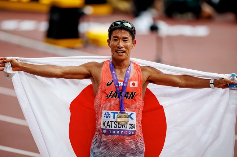 世界陸上男子35km競歩で銅メダルを獲得した勝木隼人。序盤から酷暑の悪コンディションの中で積極的にレースを引っ張った ／ photograph by Kiichi Matsumoto
