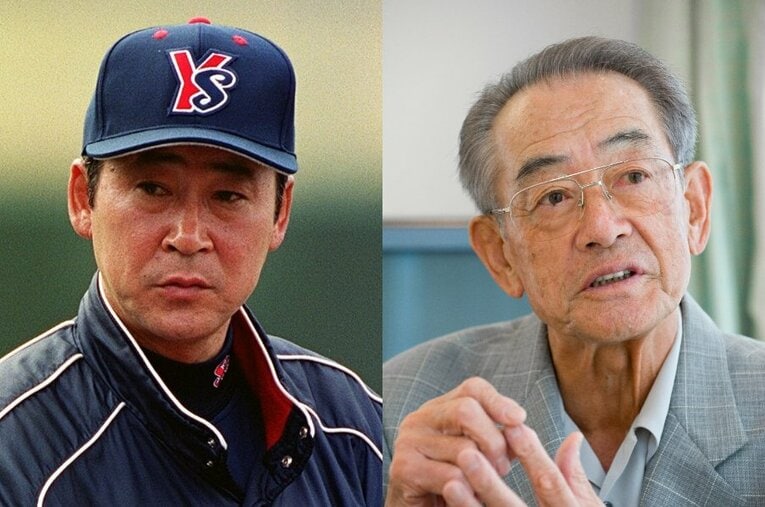 2001年、優勝目前で足踏みしていたヤクルトの監督・若松勉（左）に電話をかけた広岡達朗。かつての指揮官はどんな助言を送ったのか ／ photograph by JIJI PRESS／BUNGEISHUNJU