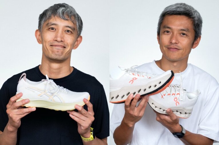 （左）神津文人／1978年生、東京都出身。『Tarzan』や『Fashion Tech News』などで、ランニングシューズとそのテクノロジーについて執筆。『青トレ』などランニング関連書籍の構成も手がけている。趣味は柔術、ときどきランニング　（右）涌井健策／1984年生、群馬県出身。『NumberPREMIER』ディレクターや『Number Podcast』のMCを務めている。これまで陸上競技・駅伝、サッカー、オリンピックなどを取材。学生時代は陸上部に所属し、専門は400m