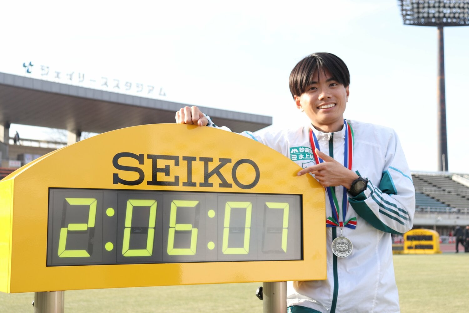 2月2日の別府大分毎日マラソン、2時間06分07秒で2位に入った青学大・若林宏樹。日本歴代7位、初マラソン日本最高記録&日本学生新記録だった ©JIJI PRESS