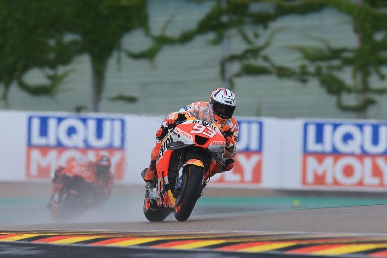 ドイツGP土曜のFP3は雨となったが、マルケスはトップタイムをマーク　©Satoshi Endo