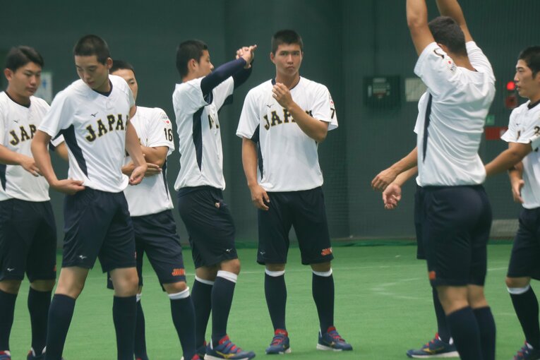 W杯連覇を狙うU-18日本代表で唯一、甲子園経験のない神戸国際高校３年の川口蒼旺。この春までは試合にも出られなかったというまさに「秘密兵器」だ　©Fumi Sawai