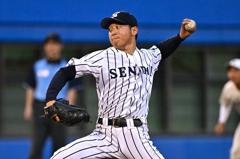 侍ジャパン大学代表にも選ばれた仙台大のサウスポー・渡邉一生。MAX152キロの剛腕だが、その経歴は波乱万丈だ ／ photograph by Hideki Sugiyama