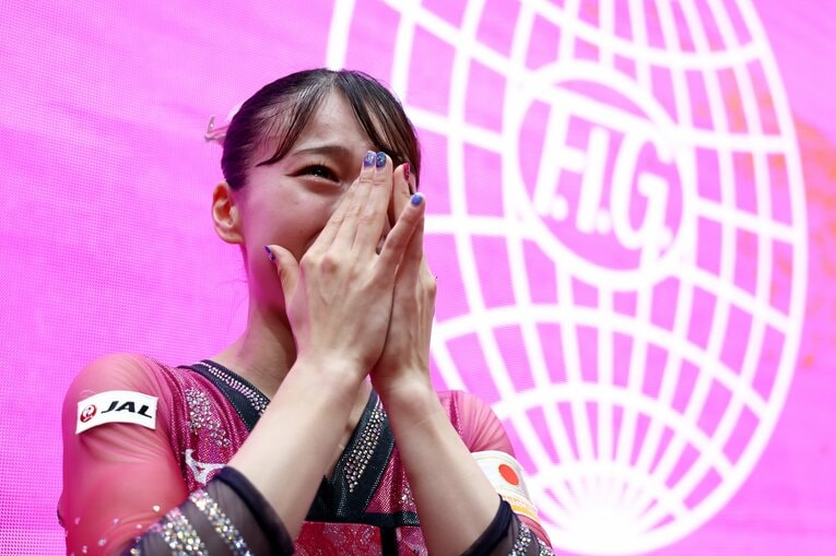 金メダルを獲得し、感極まった杉原　©Getty Images