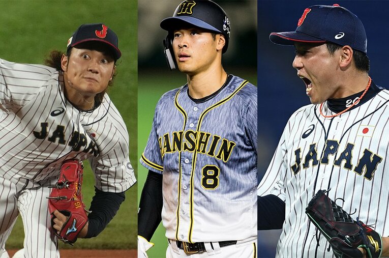 五輪でも所属球団でも輝いた伊藤大海と栗林良吏。二軍落ちしたとはいえ抜群のインパクトを放った佐藤輝明。新人王に輝くのは誰だ？ ／ photograph by JMPA（L,R）/Hideki Sugiyama