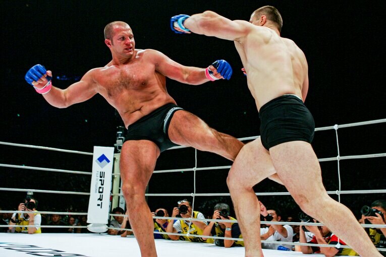 立ち技出身のミルコに対し、スタンディングでも優位に試合を運んだヒョードル