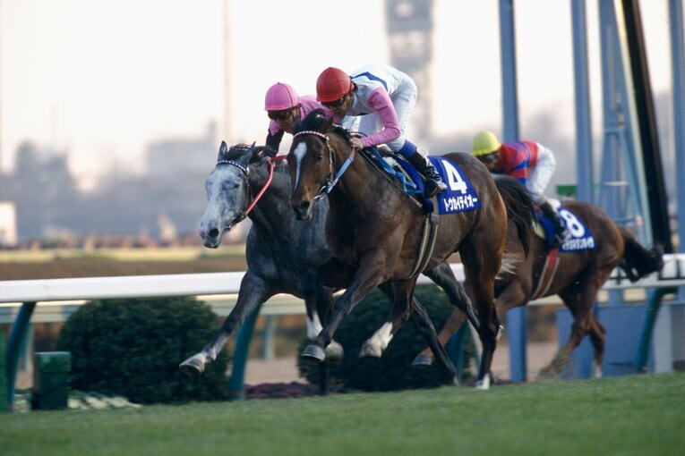 トウカイテイオーは前年の有馬記念以来、1年ぶりのレースで並みいる強豪を撃破した　©BUNGEISHUNJU