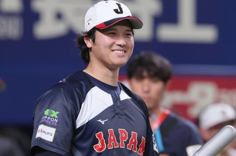 2月27日、中日との壮行試合を前にフリーバッティングに臨む大谷翔平（31歳） ／ photograph by JIJI PRESS