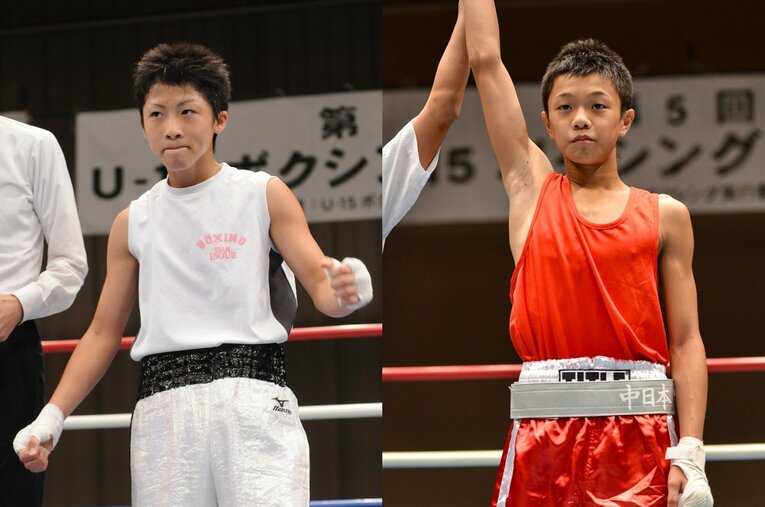 全国U-15ジュニアボクシング大会第1回に出場した井上尚弥（左）と、第4、5回に出場した中谷潤人（右）。彼らが東京ドームまで夢を大きく育てた ／ photograph by Hiroaki Finito Yamaguchi(2)