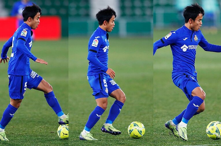 久保建英がヘタフェ初陣で決勝点に絡んだドリブルからカットインシュートの動き。一連の流れから水沼氏もスキルの高さを感じるという ／ photograph by Daisuke Nakashima