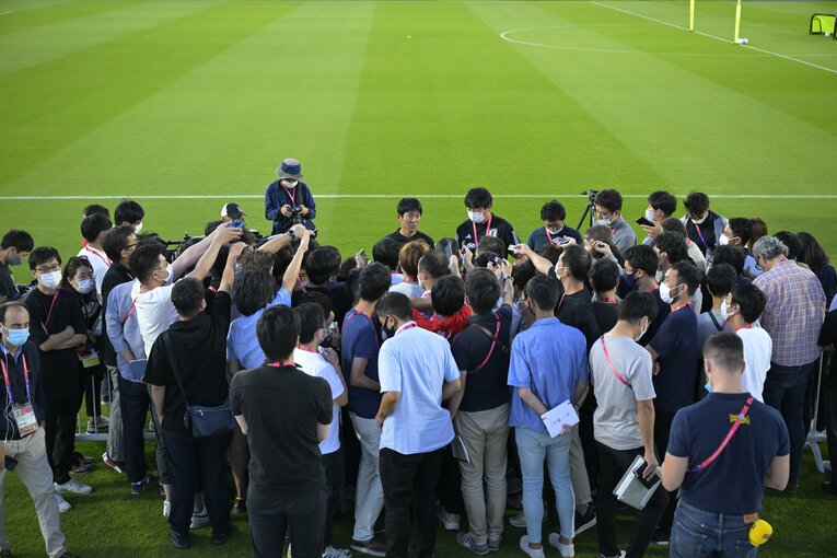 コスタリカ戦翌日、森保監督は取材に応じる　©Koki Nagahama/JMPA