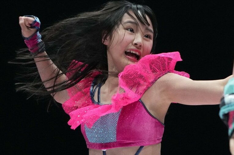 スターダムの新人王座に挑戦したディアナ所属の中学生レスラー・美蘭（14歳） ／ photograph by Essei Hara