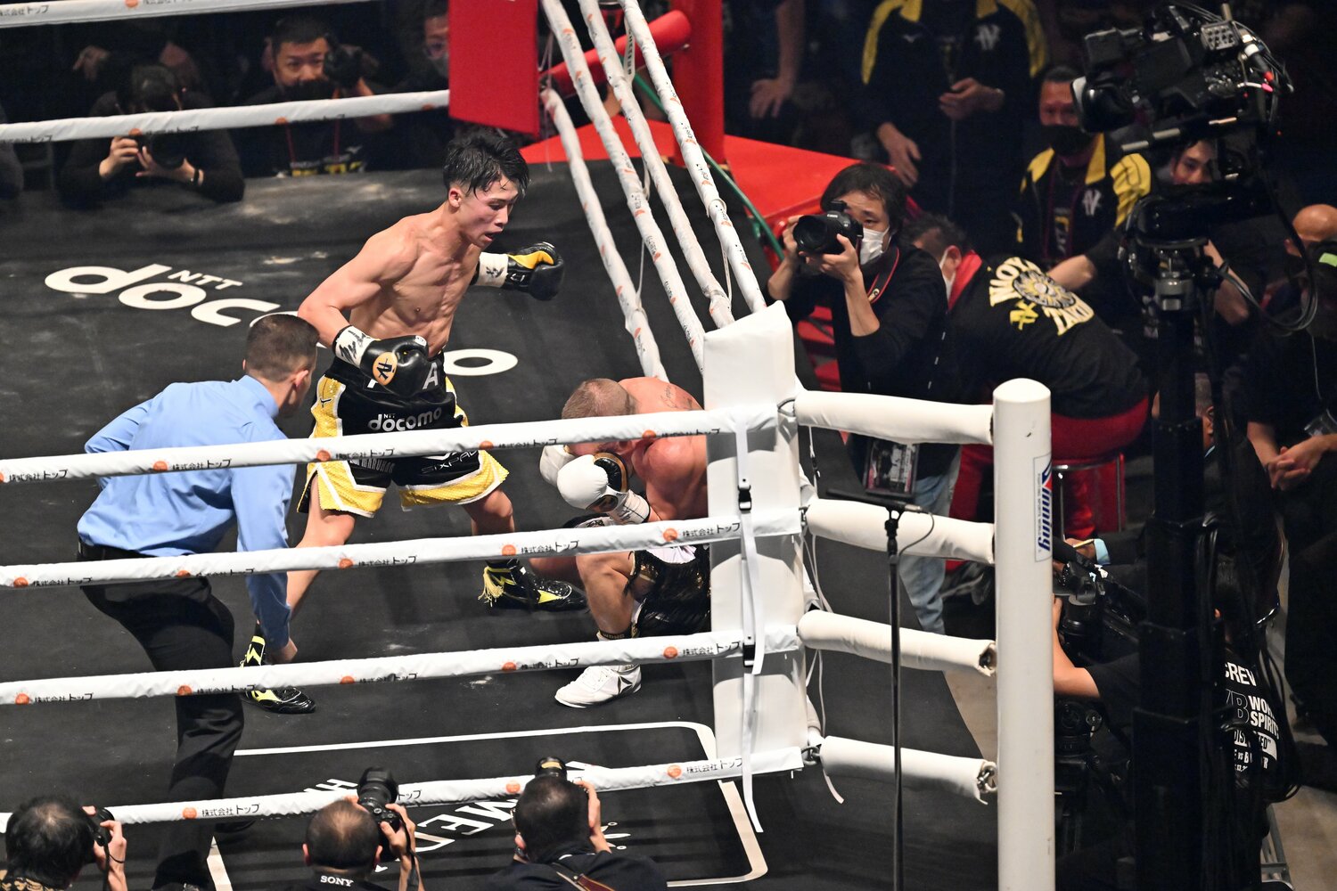 11ラウンド、井上の左ボディでとうとう崩れ落ちるバトラー（2／2）　©Naoya Sanuki