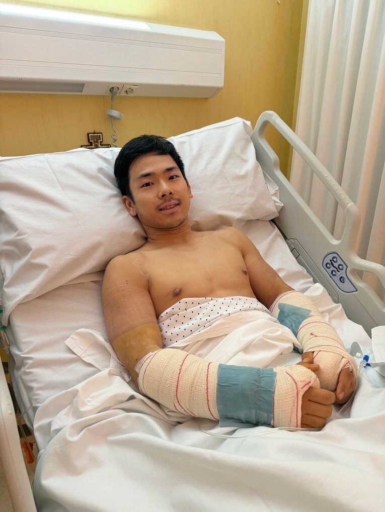 マドリードの病院に入院中の佐々木歩夢（本人提供）