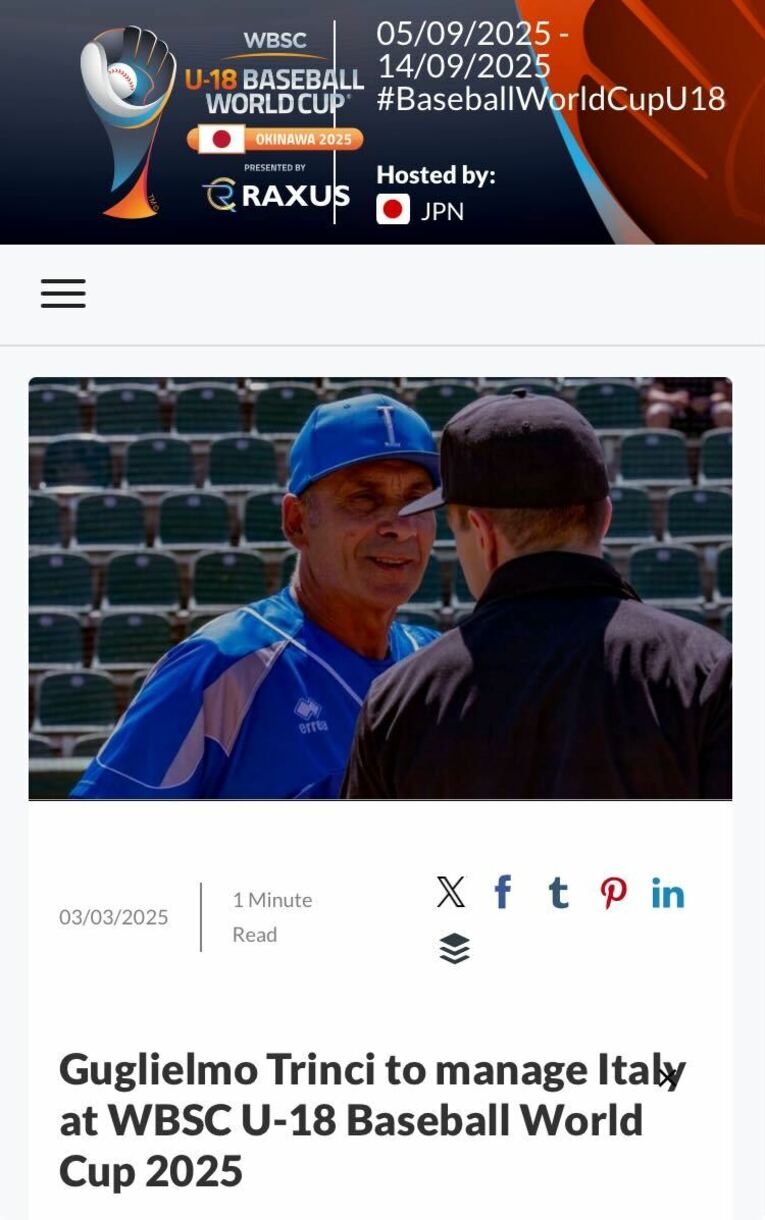 イタリアのトリンチ監督　※WBSC公式サイトより