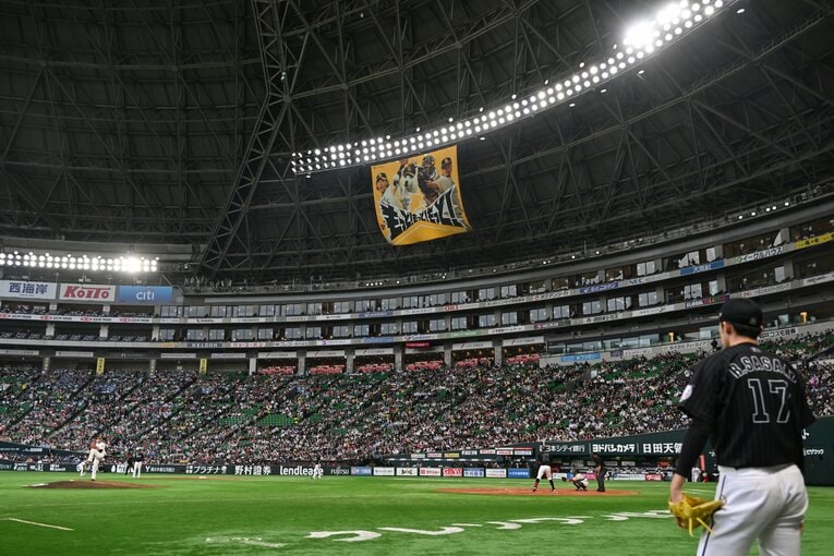 ソフトバンク千賀滉大を見つめるロッテ佐々木朗希（2022年）　©Hideki Sugiyama