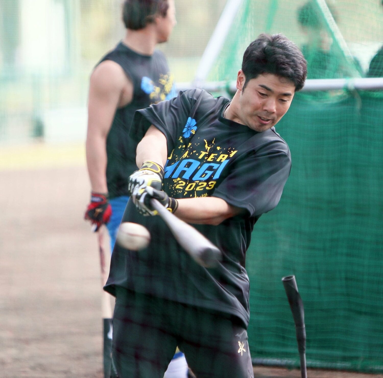 ティー打撃の練習風景（写真は1月の自主練時）　©Sankei Shimbun