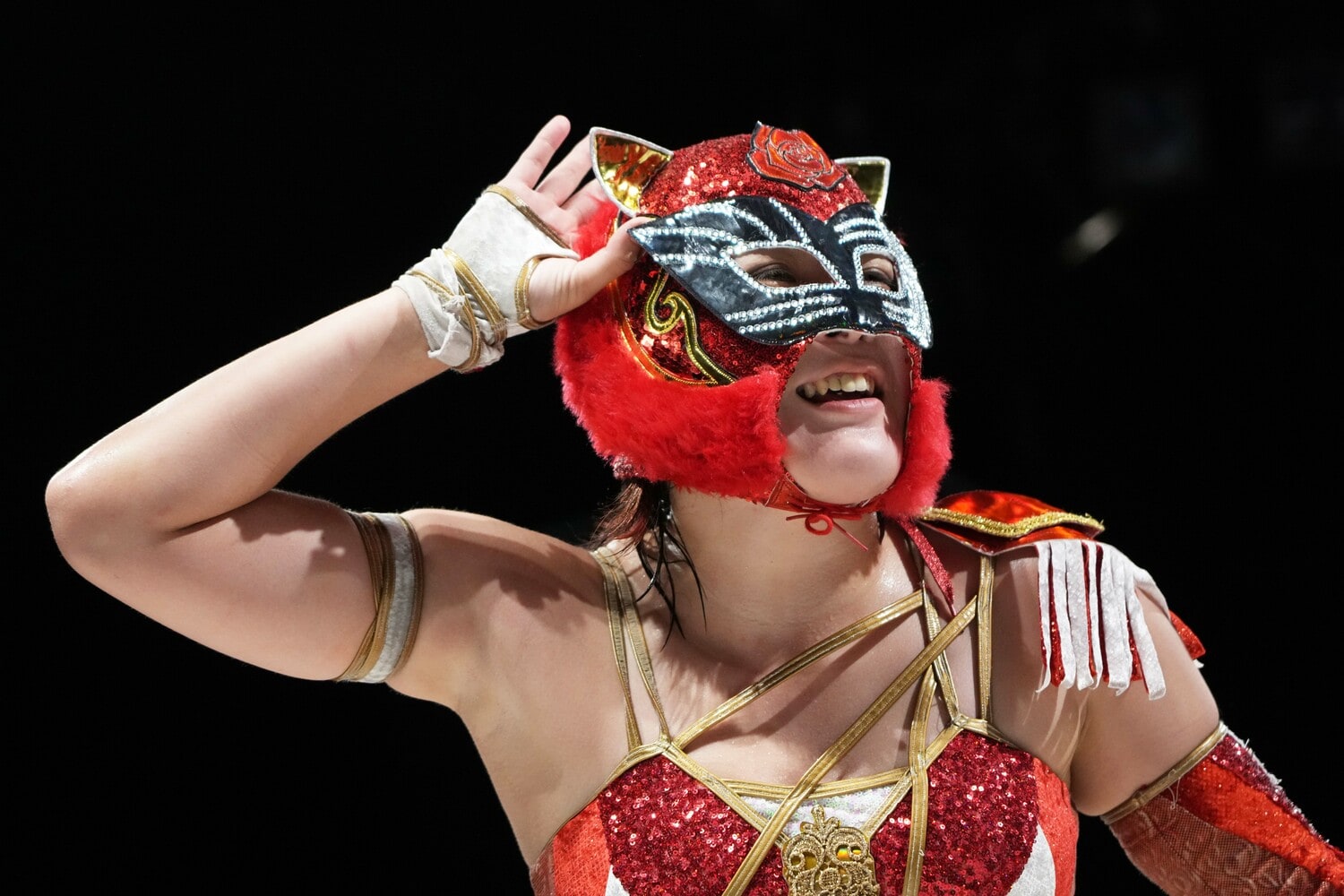 「イケメンマスク」に変身した林下詩美。10月27日、新木場1stRING　©Essei Hara