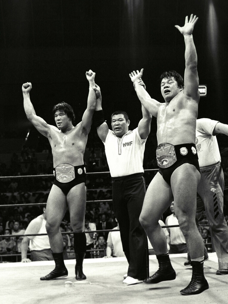 WWFインターナショナル・タッグ王座を獲得した藤波、木村組　©Essei Hara