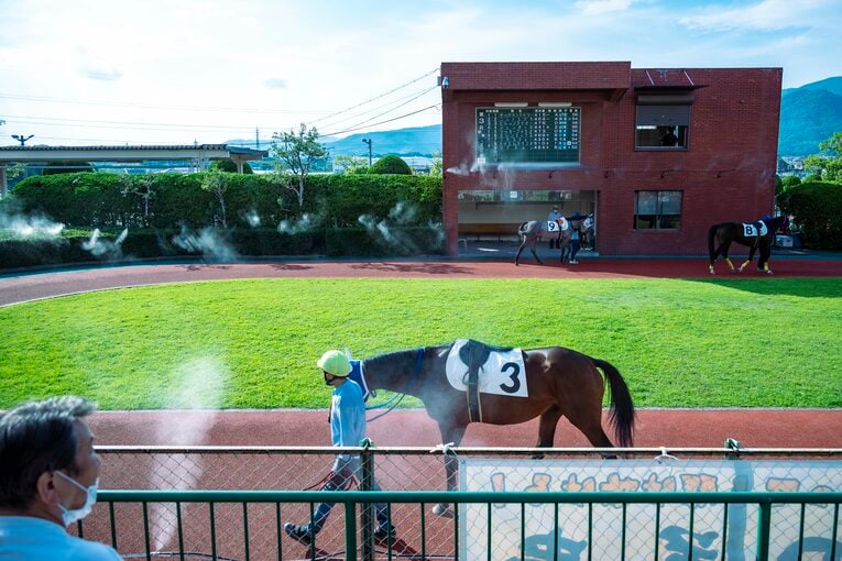 地方競馬でも珍しい黒板式の出走掲示板　©Takuya Sugiyama