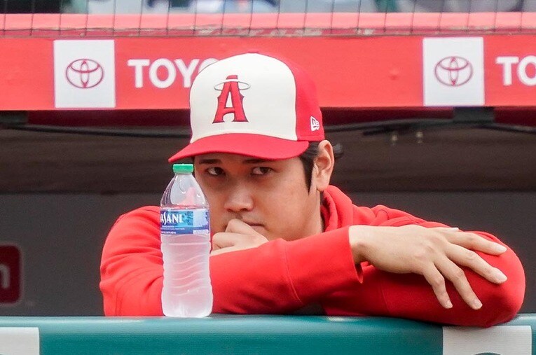 9月17日、ベンチ入りした際の大谷翔平 ／ photograph by AP/AFLO