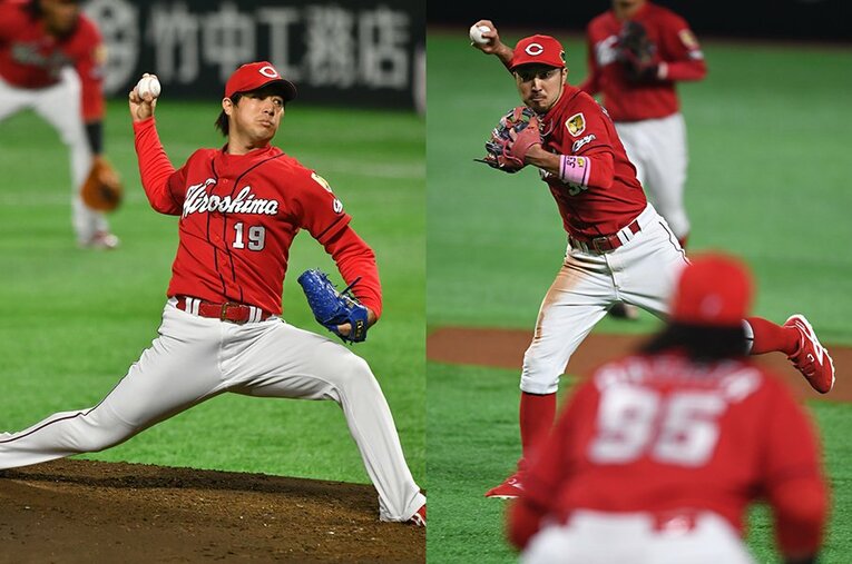 セ・リーグ3連覇（16～18年）に貢献した野村祐輔と菊池涼介　©Hideki Sugiyama/Naoya Sanuki