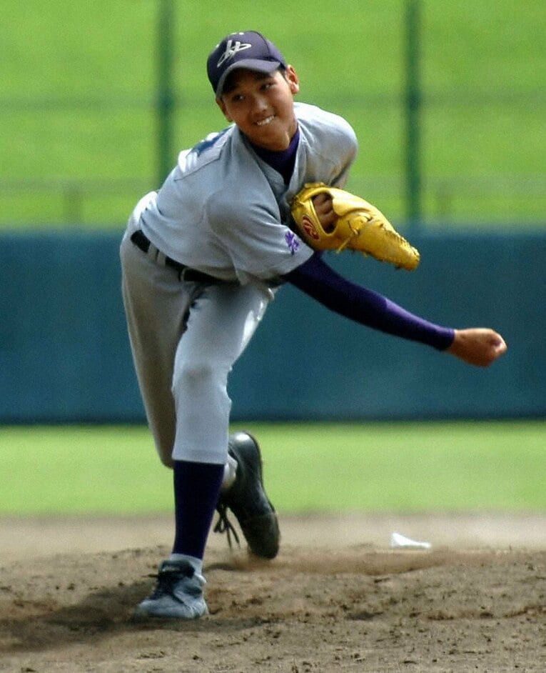 盛岡中央との試合に登板した1年時の大谷　©NIKKAN SPORTS