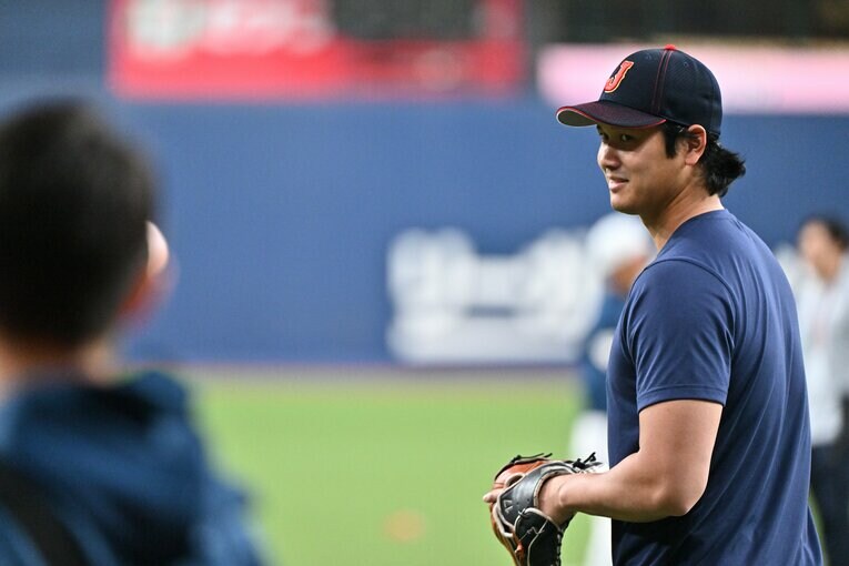 3月2日、京セラドームでの試合前の大谷　©Hideki Sugiyama