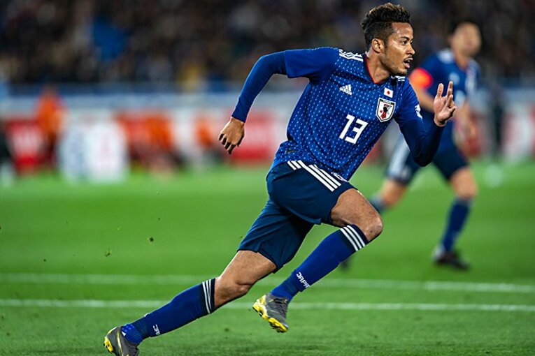 日本代表デビューとなった2019年3月のコロンビア戦。北海道コンサドーレ札幌での活躍が認められ、A代表のユニフォームに袖を通した　©︎Takuya Sugiyama