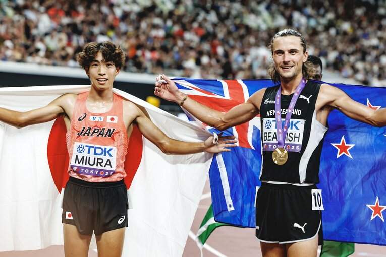 【東京世界陸上】三浦と優勝したビーミッシュ　©Kiichi Matsumoto