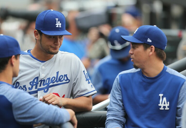ドジャース時代にチームメートだった2人　©JIJI PRESS