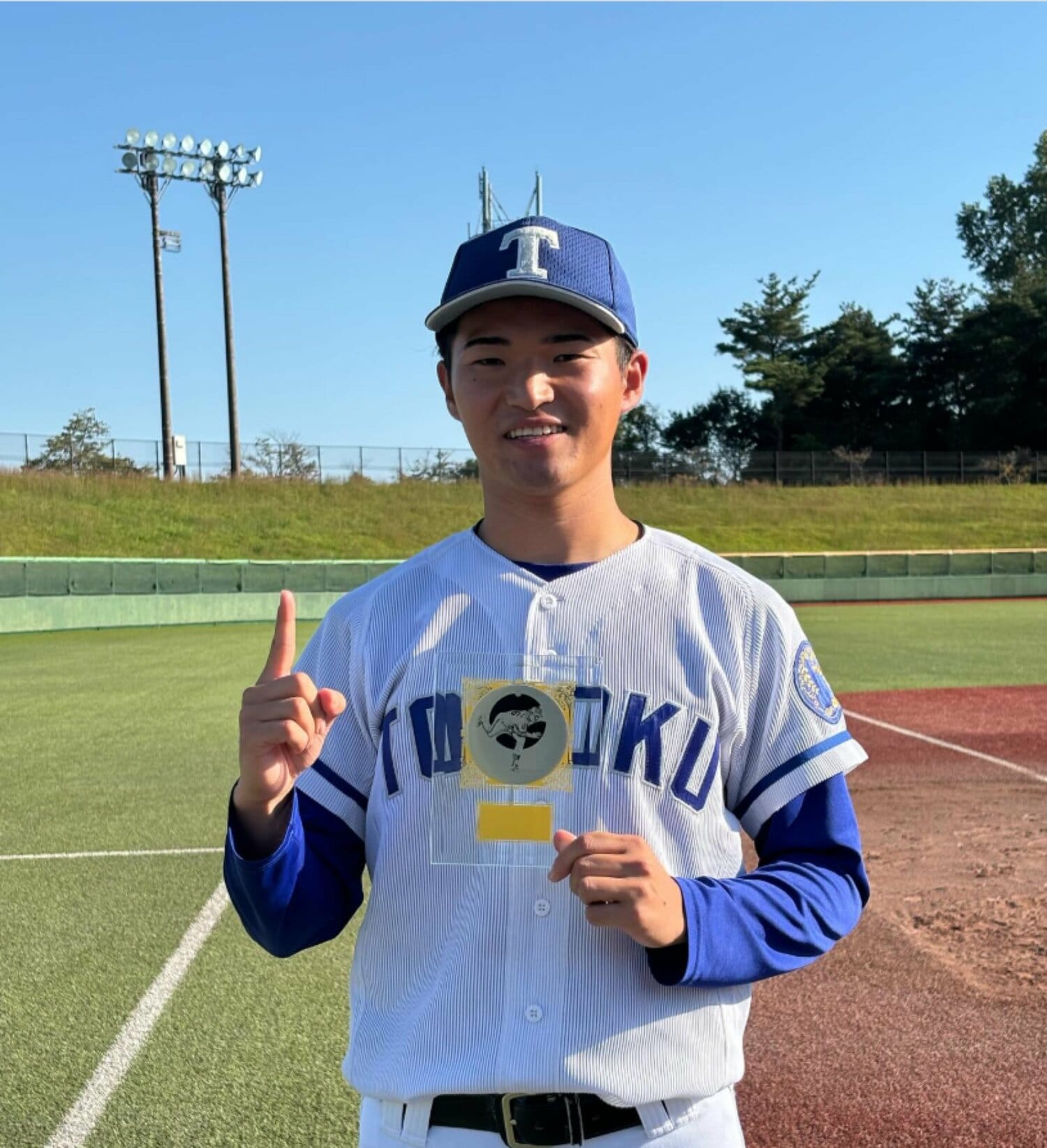 昨季、仙台六大学リーグでベストナインに選ばれた東北大の佐藤も仙台一高のOBだ／仙台六大学野球リーグ公式インスタグラムより