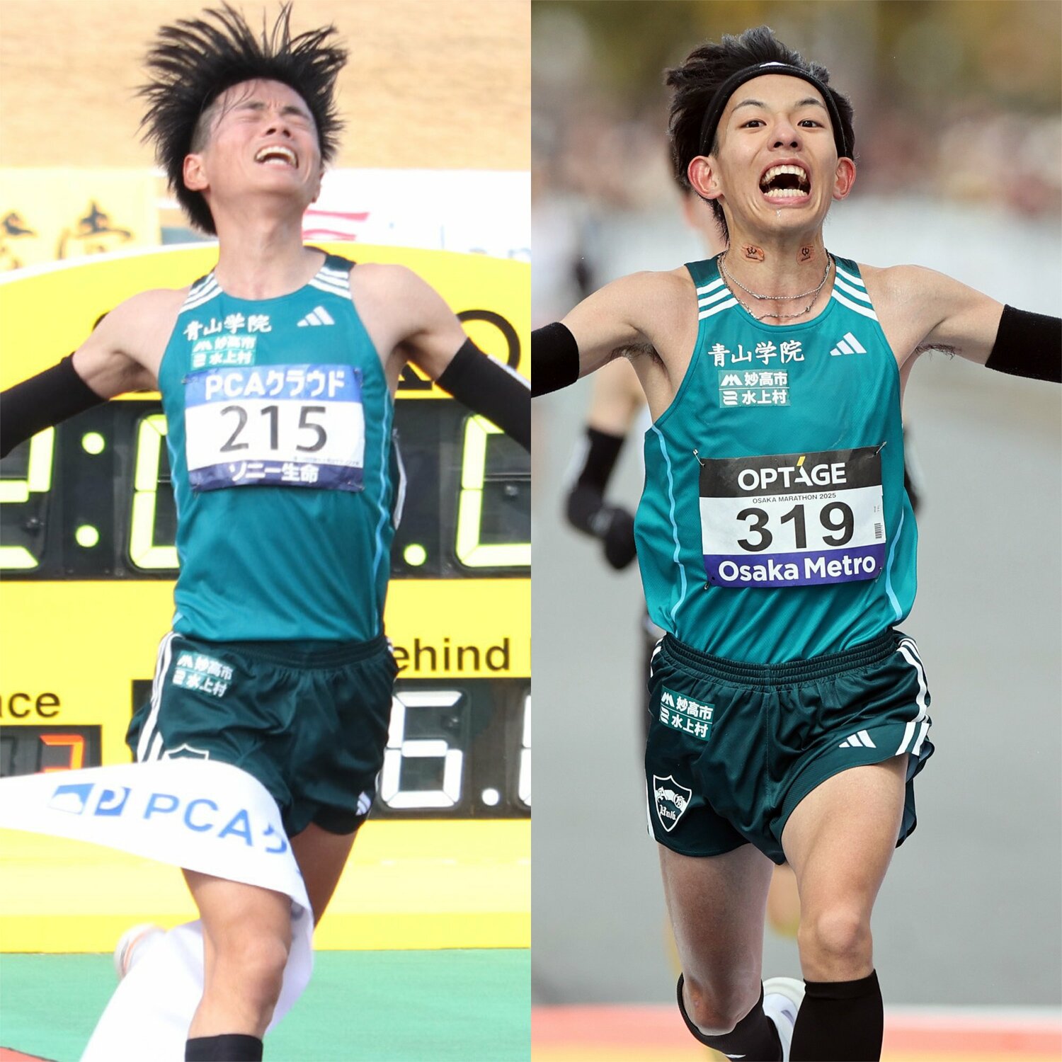 別大で学生新記録（当時）を出した若林（左）とその記録を大阪マラソンで2秒更新した黒田 ©JIJI PRESS