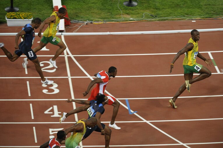 2008年北京五輪のウサイン・ボルト　©Takuya Sugiyama/JMPA