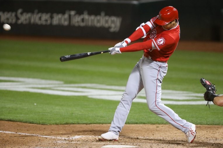 アスレチックス戦での大谷の痛烈な本塁打　©Getty Images