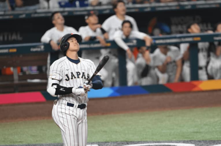 最後のバッターになった大谷翔平。フライを打ち上げた瞬間の表情　©Nanae Suzuki
